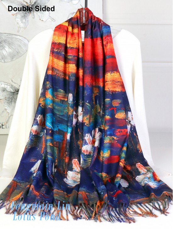 Water Lilies & Lotus Pond Double-sided Oil Painting Scarf